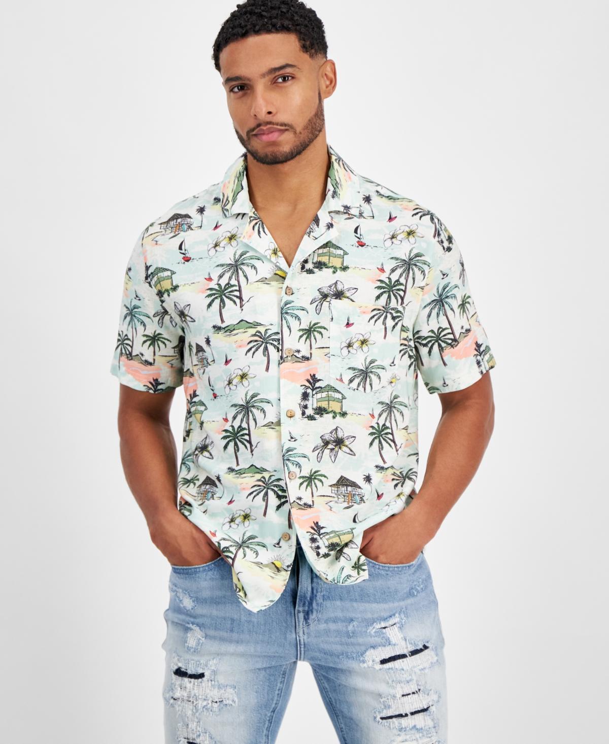 Guess Mens Short Sleeve Palm Print Camp Shirt Product Image