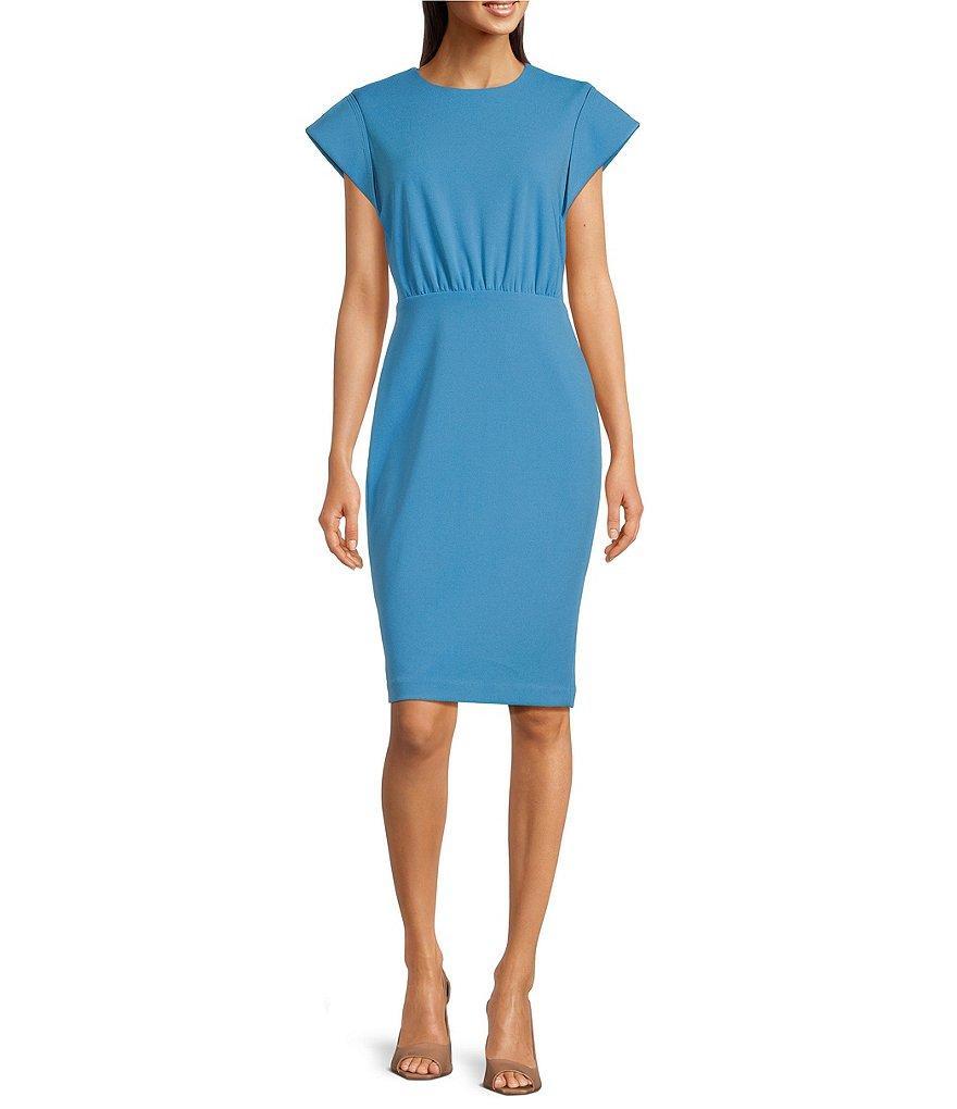 Calvin Klein Scuba Crepe Short Sleeve Crew Neck Sheath Dress Product Image