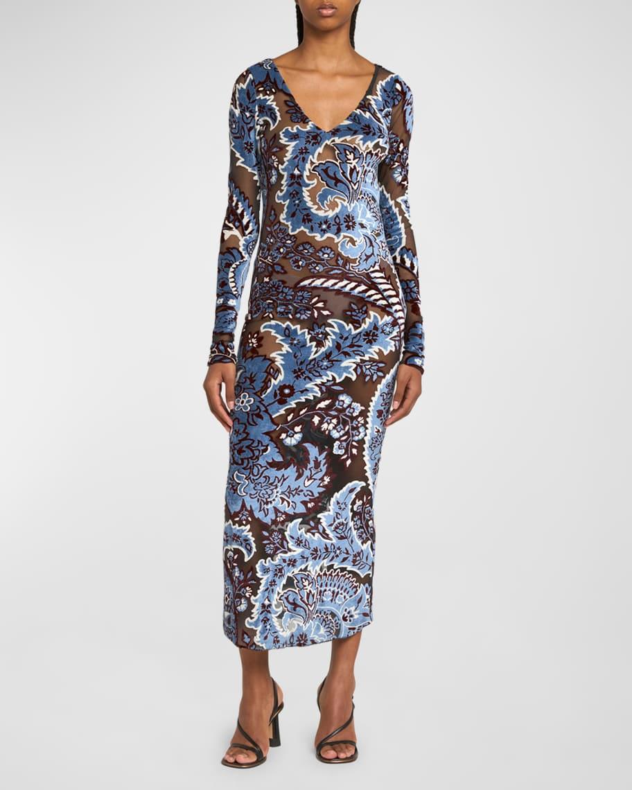 Velvet Paisley Print Midi Dress Product Image