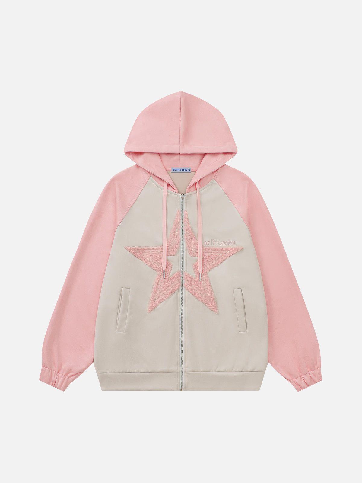 Aelfric Eden Suede Star Patchwork Zip Up Hoodie Product Image