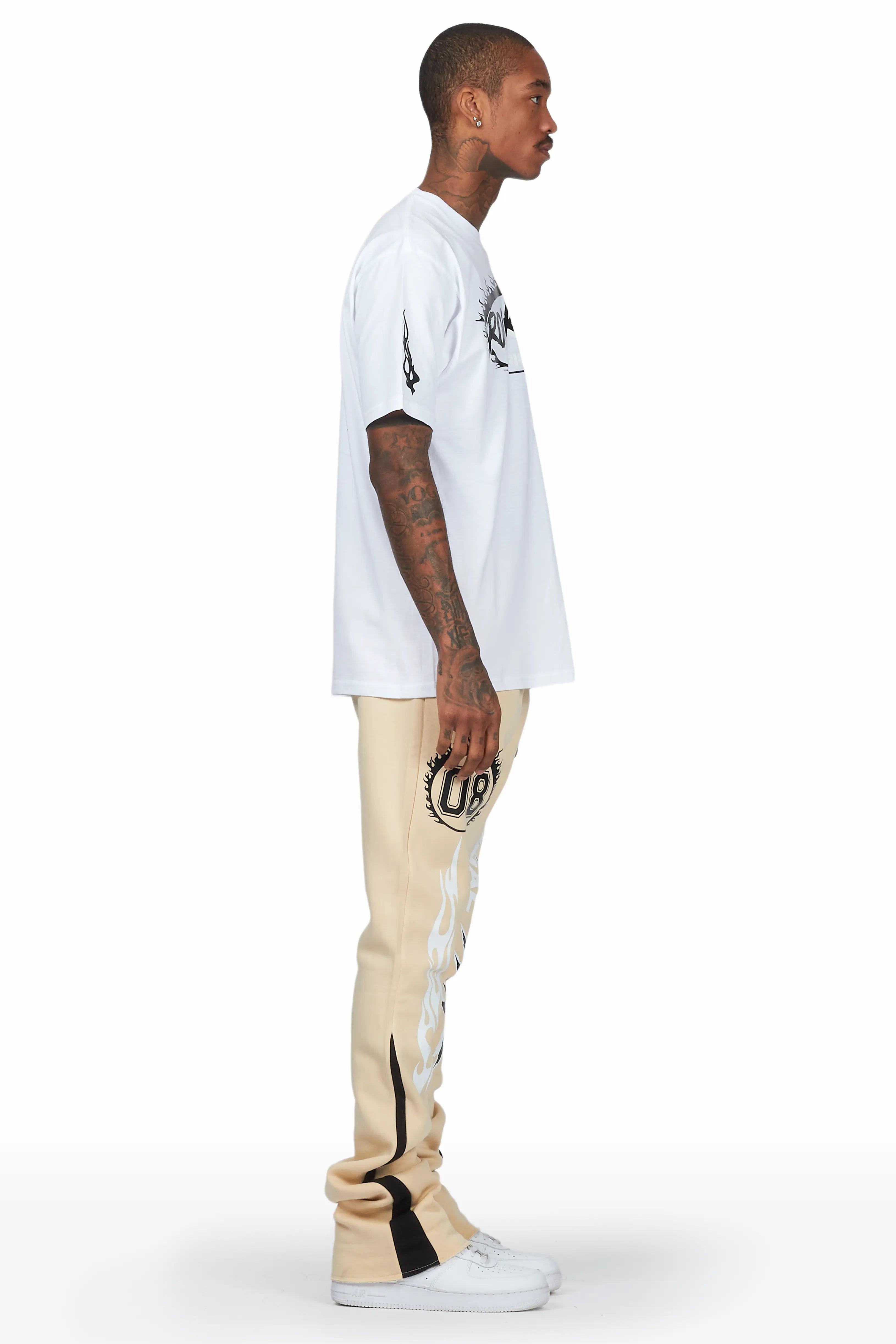 Draven White/Beige T-Shirt Stacked Flare Trackset Male Product Image