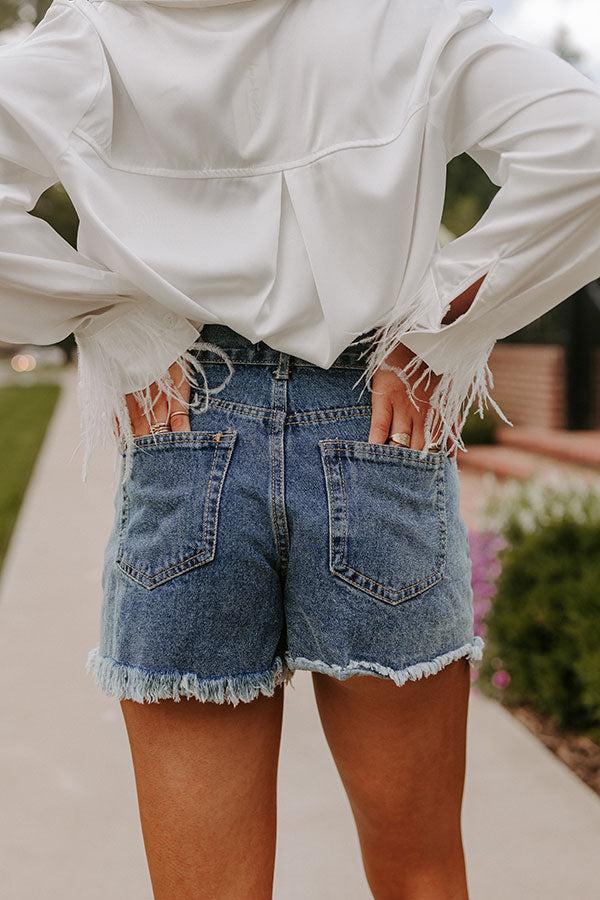 The William High Waist Distressed Shorts In Medium Wash Product Image