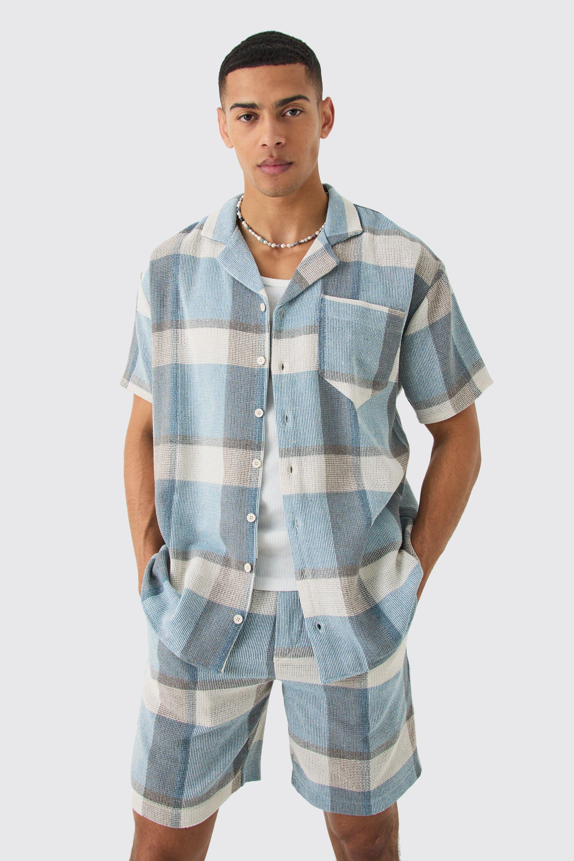 Oversized Textured Check Shirt And Short | boohooMAN USA Product Image