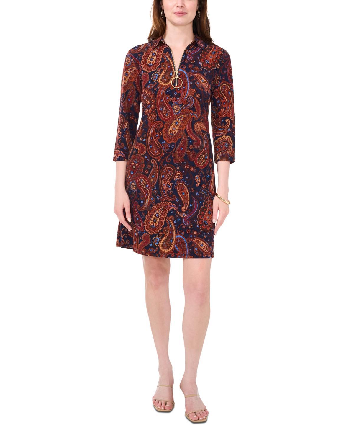 Msk Womens Paisley Collared Zip-Neck 3/4-Sleeve Dress Product Image