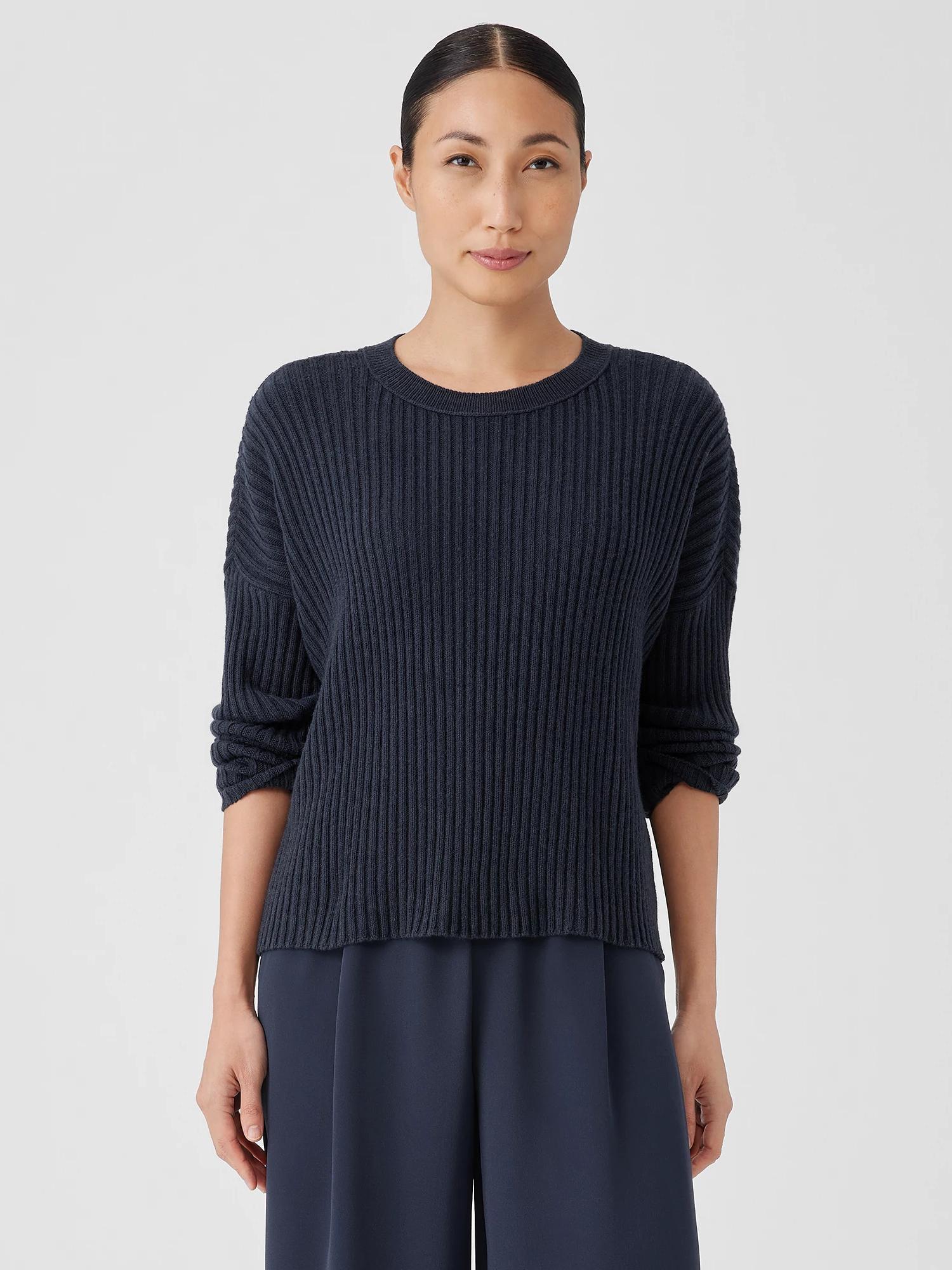 EILEEN FISHER Cotton and Recycled Cashmere Crew Neck Box-Topfemale Product Image