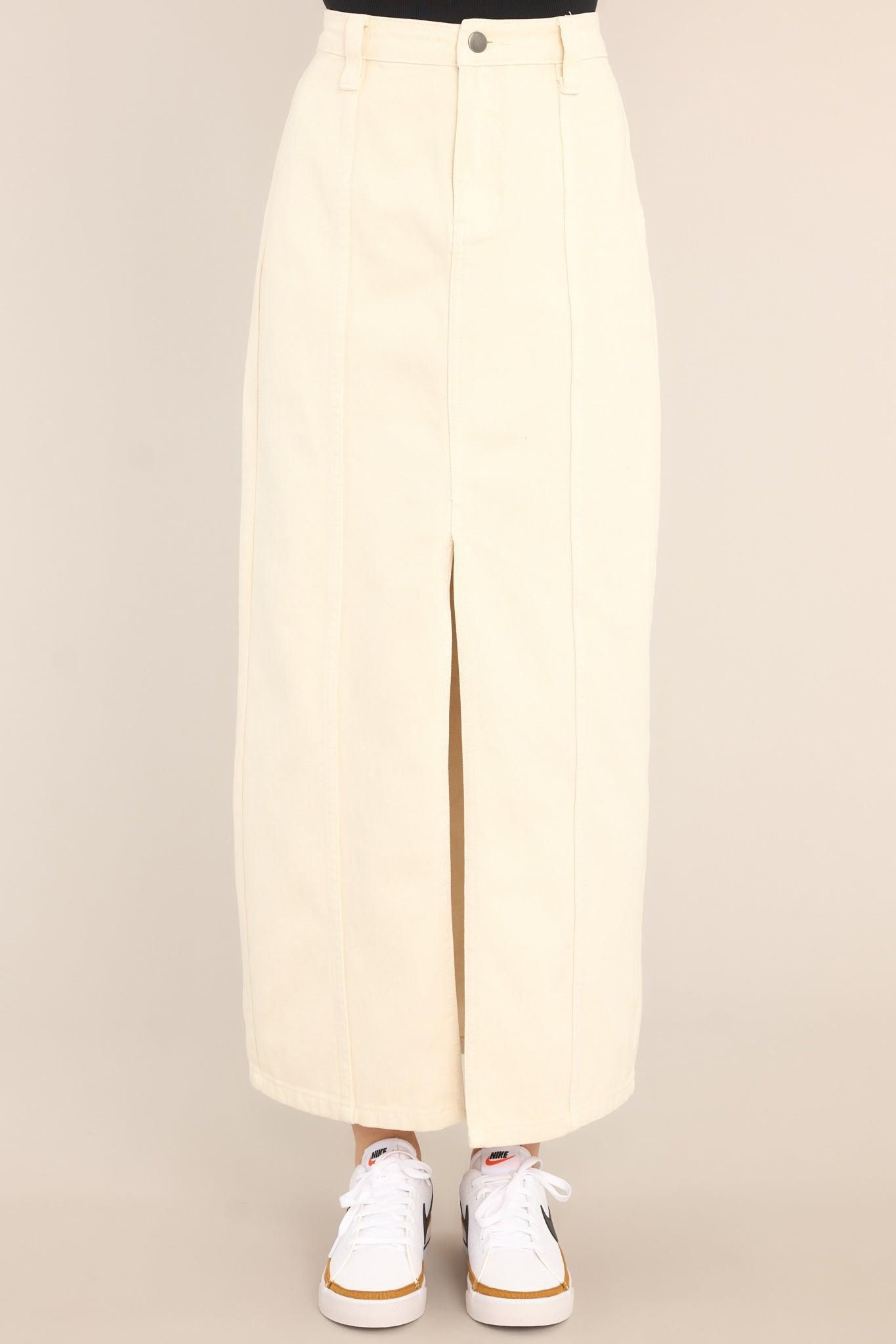 I Swear It Ivory Denim Maxi Skirt Product Image