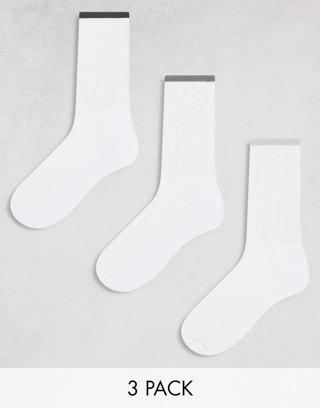 ASOS DESIGN 3 pack sports socks in white with gray tipping detail Product Image