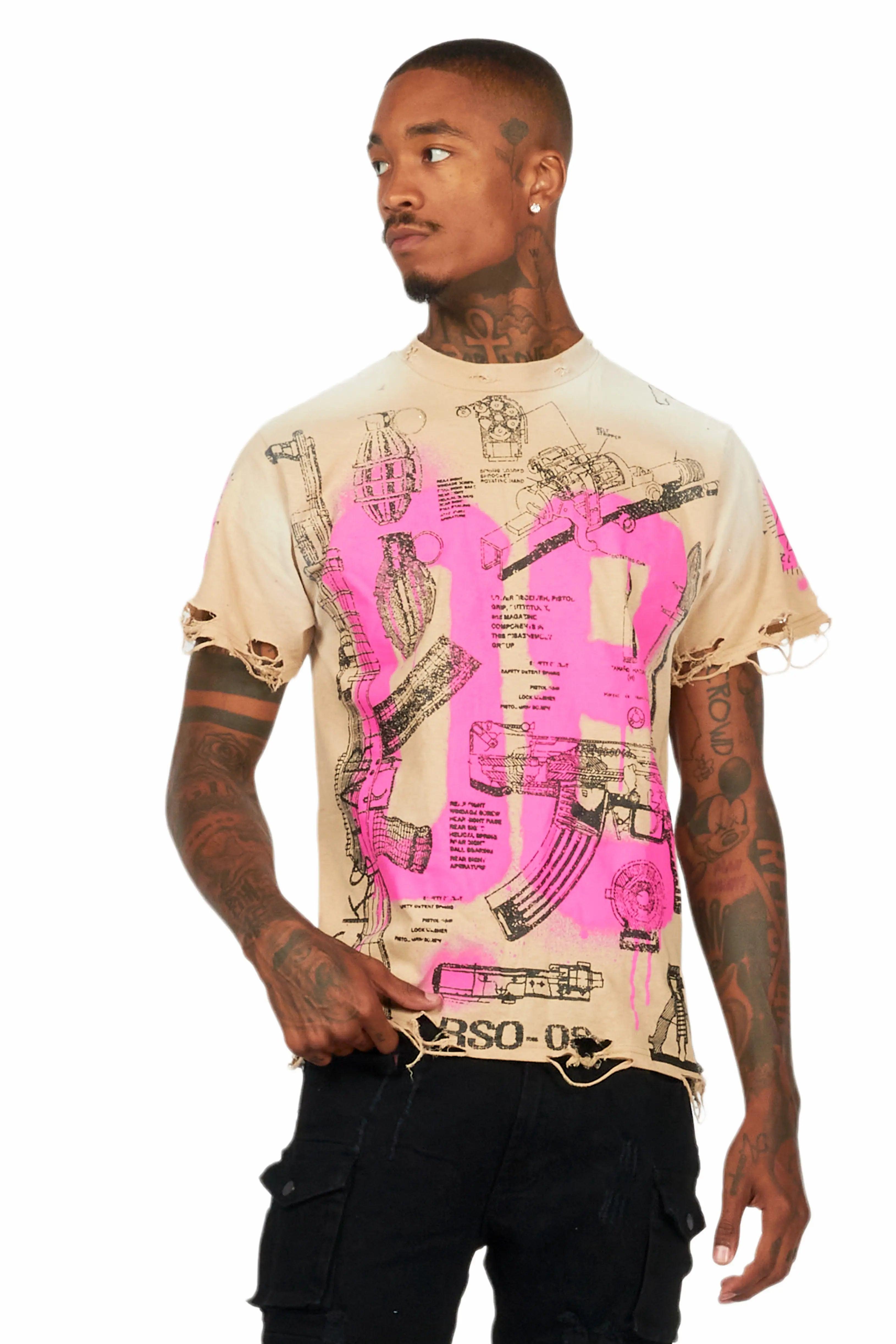 Nesta Beige Oversized Graphic T-Shirt Male Product Image