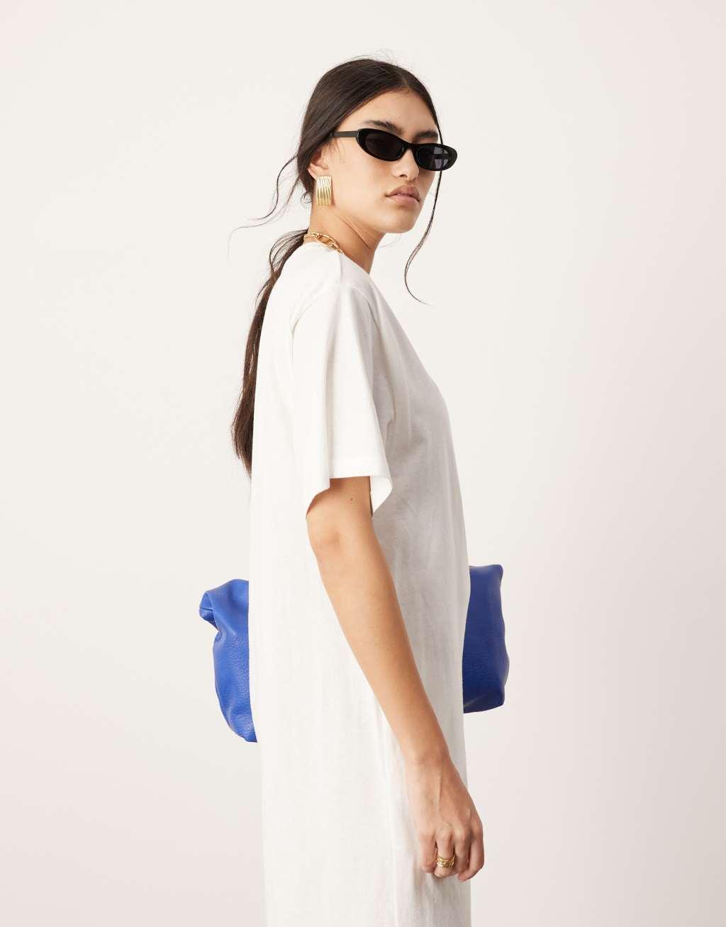 ASOS EDITION premium t-shirt maxi dress with pockets in white Product Image