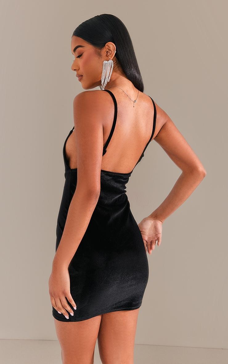 Black Velvet Cut Out Detail Strappy Bodycon Dress Product Image