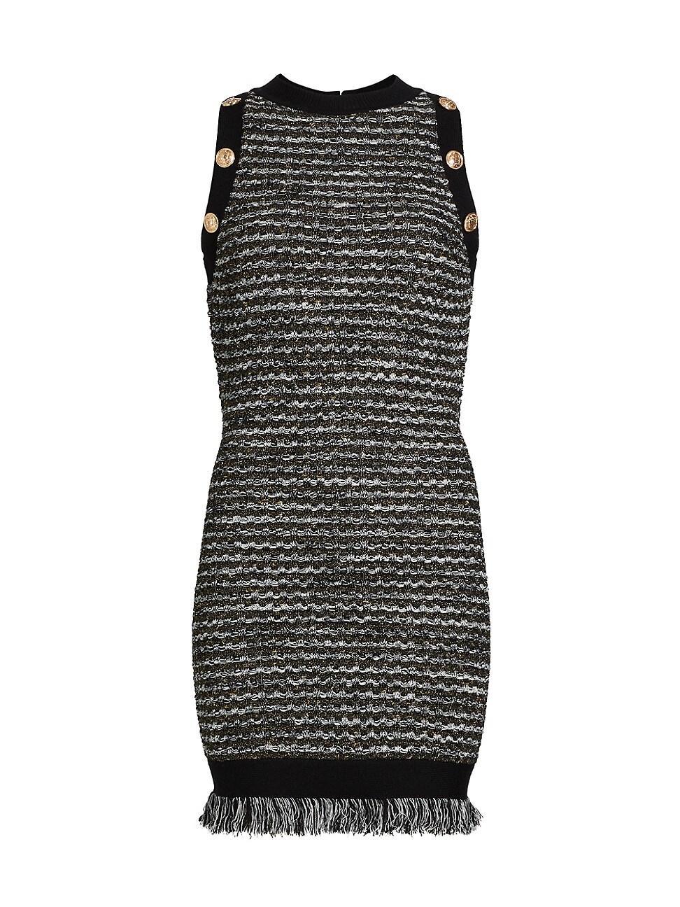 Womens Fringe Tweed Sleeveless Minidress Product Image