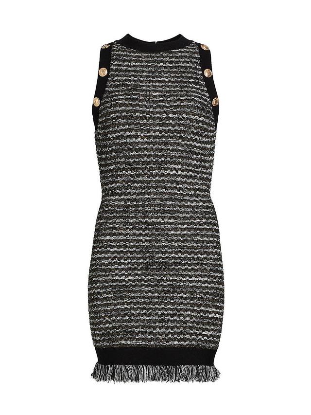 Womens Fringe Tweed Sleeveless Minidress Product Image