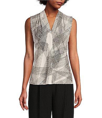 Calvin Klein Abstract Line Print V-Neck Sleeveless Matte Jersey Knit Camisole Product Image