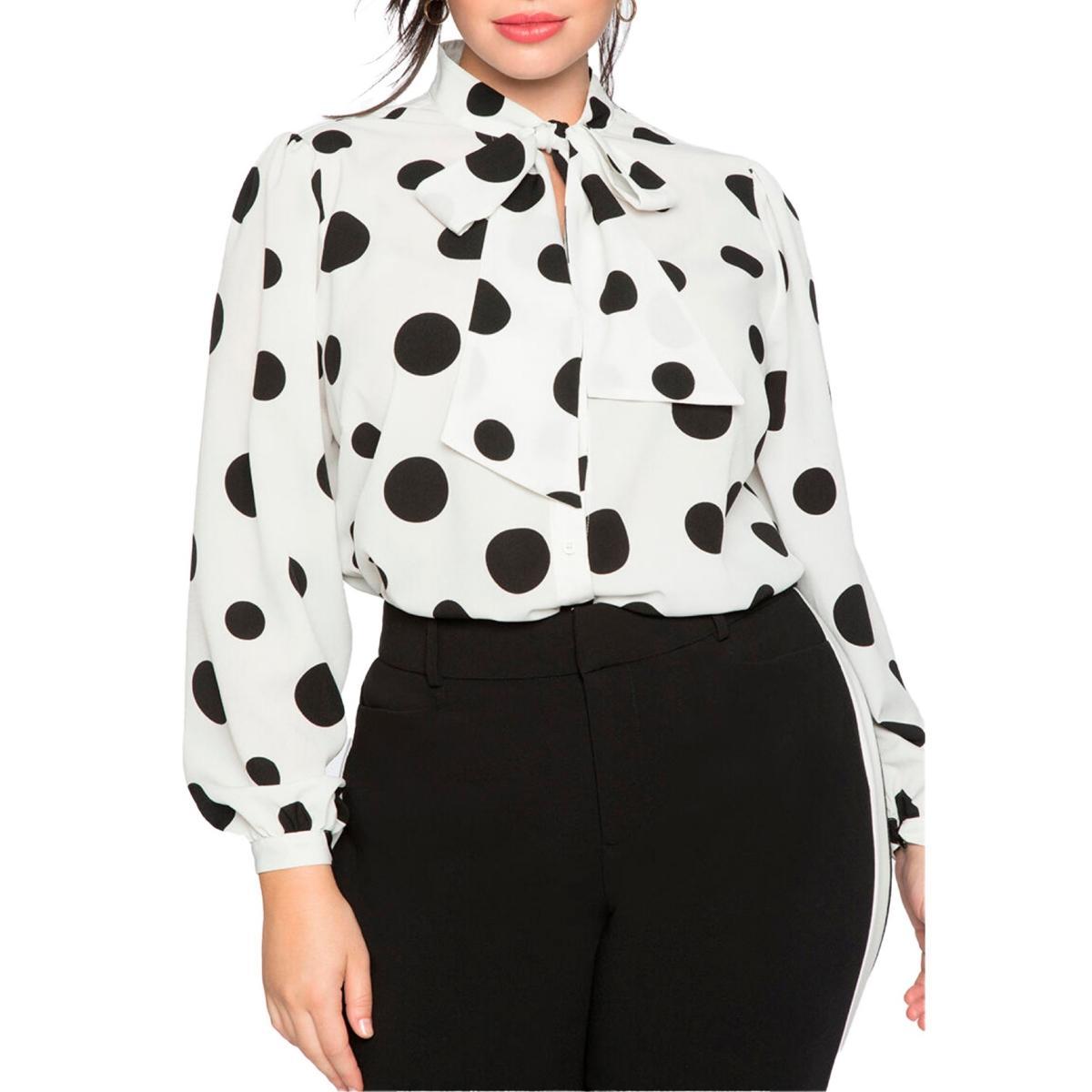 Eloquii Womens Printed Tie Neck Blouse Product Image