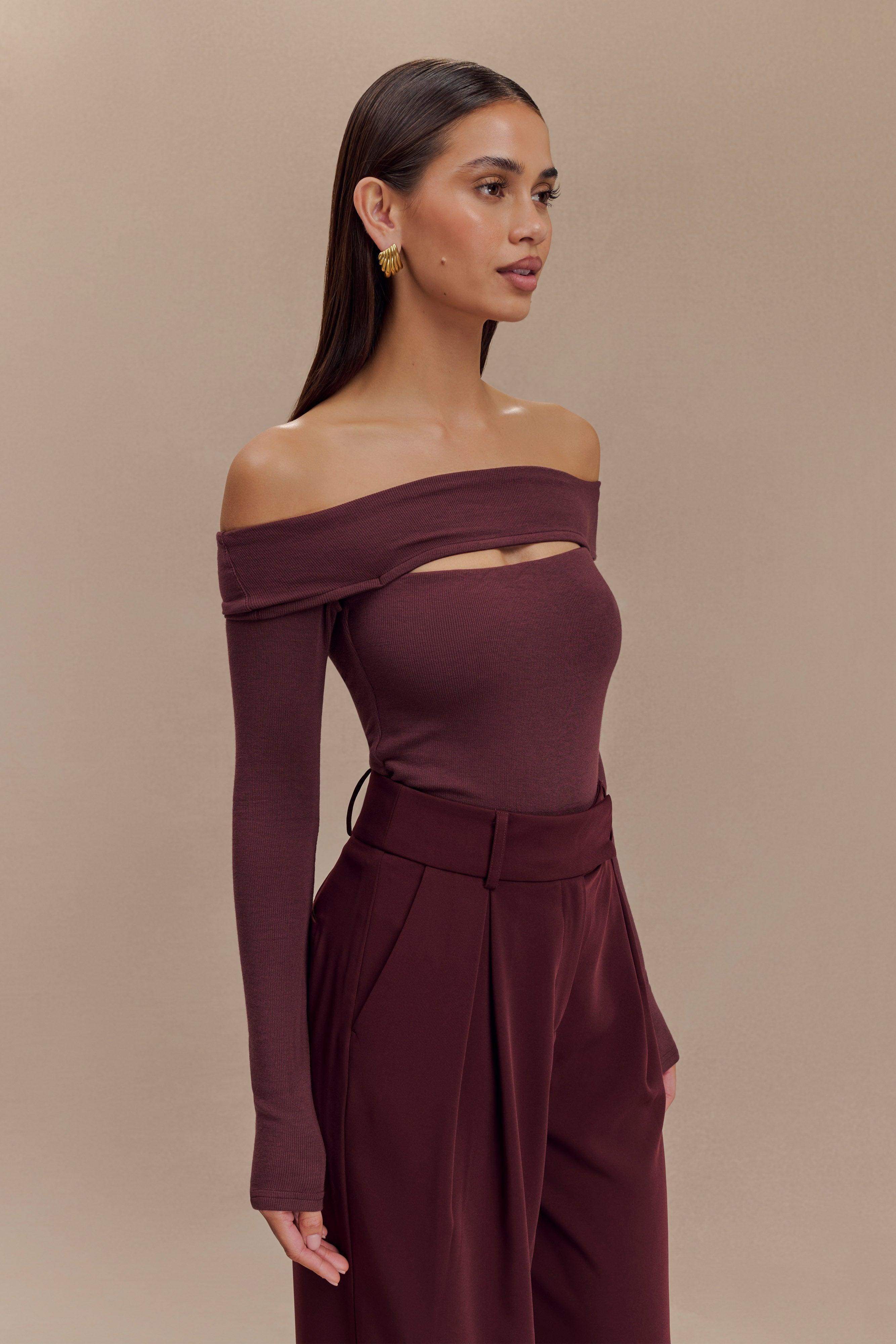 Briah Cut Out Modal Long Sleeve Top - Mahogany Product Image