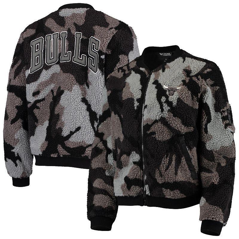 Womens The Wild Collective Chicago Bulls Camo Sherpa Full-Zip Bomber Jacket Product Image