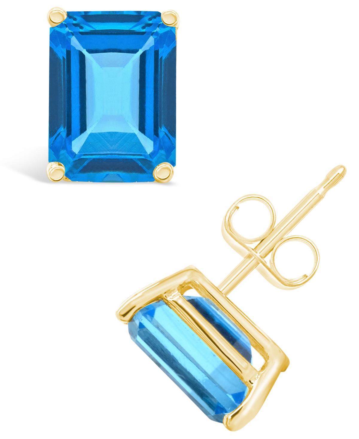 Celebration Gems 14k Gold Emerald Cut Swiss Blue Topaz Stud Earrings, Womens, 14k Whgold Product Image