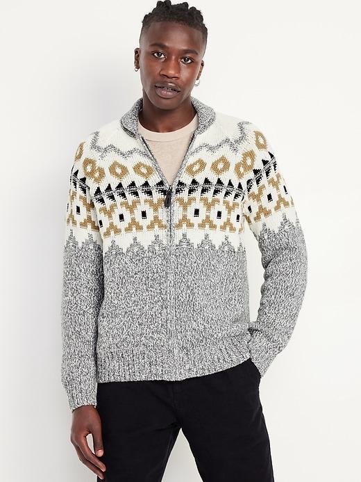 Fair Isle Zip Cardigan Sweater Product Image