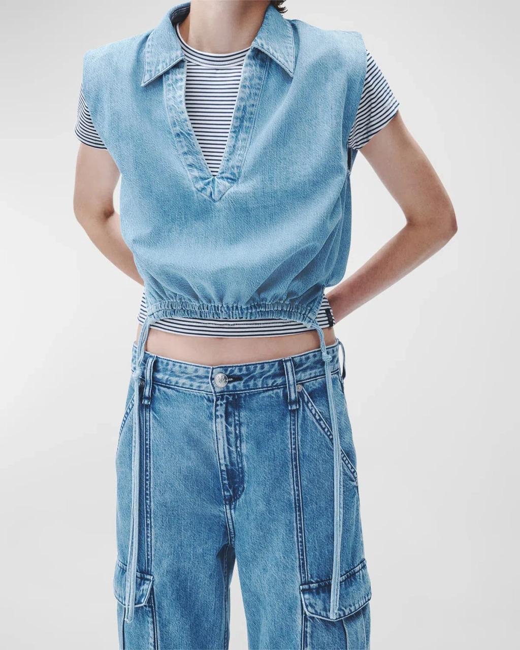 Fiona Ultra Featherweight Sleeveless Denim Crop Top In Billie Product Image