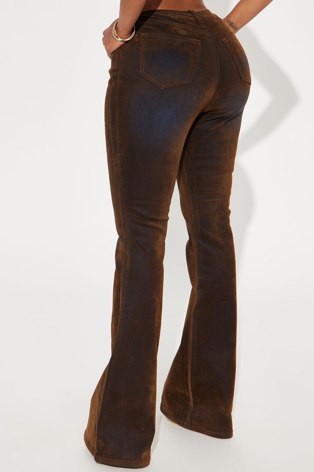 They're Not Like Us Stretch Velvet Flare Jeans - Brown Product Image