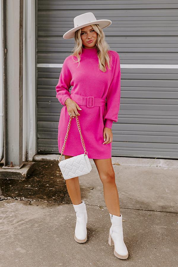 Slow Mornings Sweater Dress in Hot Pink Product Image