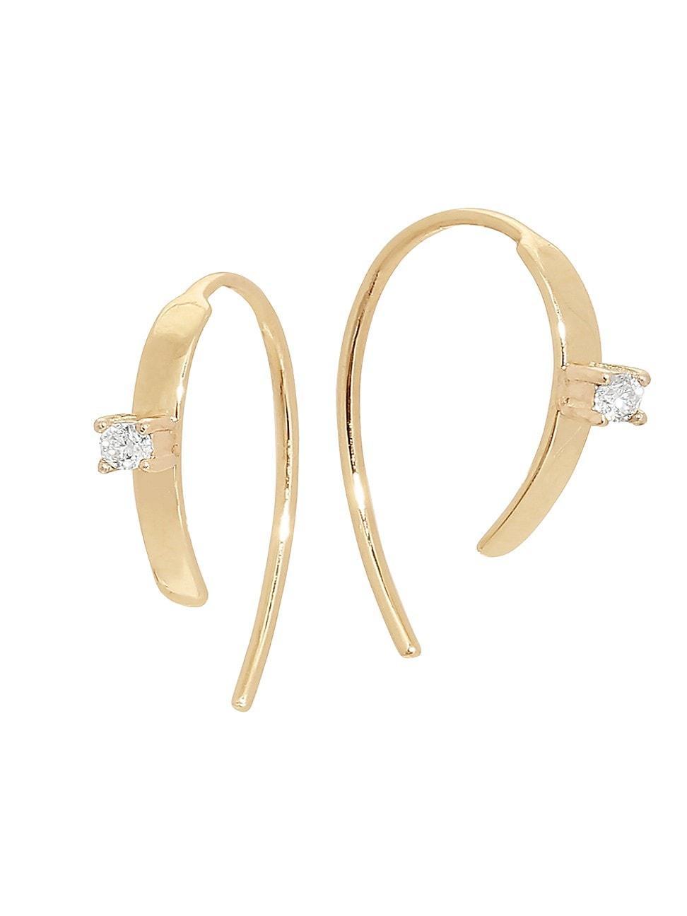 Womens 14K Yellow Gold & Diamond Mini Flat Earrings Product Image