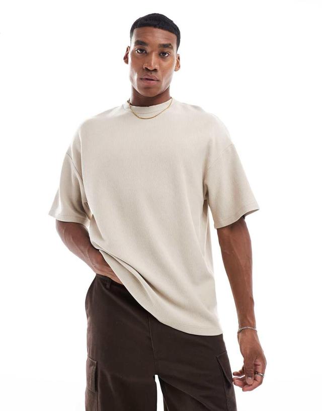 ADPT oversized heavy weight ribbed T-shirt in beige  Product Image