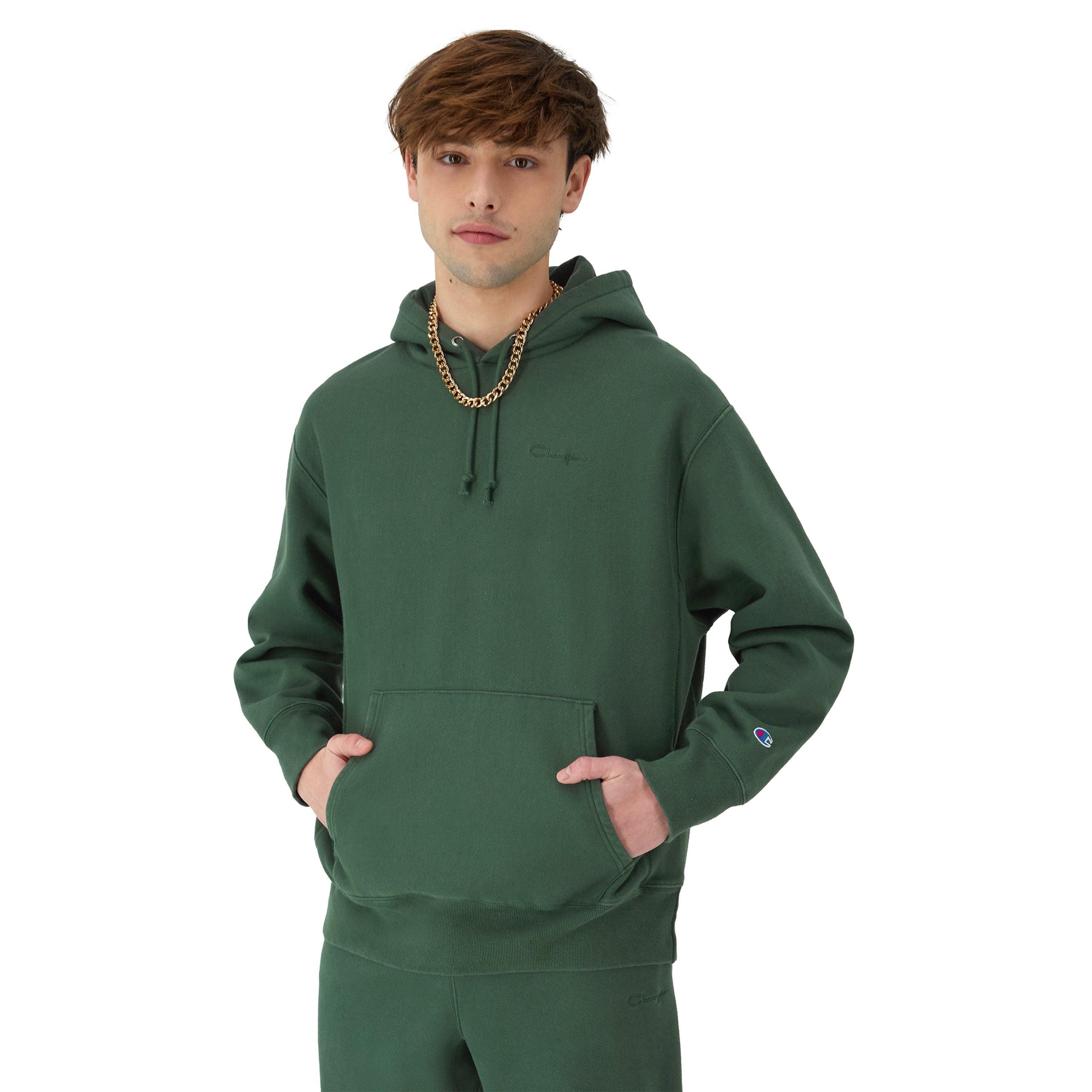 Mens Champion Reverse Weave Arena Hoodie, Embroidered Script Logo Washed Dark Green 2XL Product Image