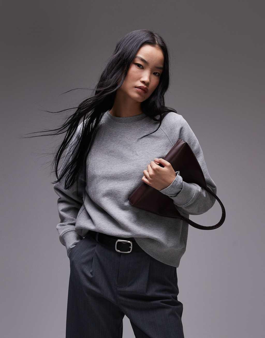 ARKET soft crew neck terry sweatshirt in gray melange Product Image