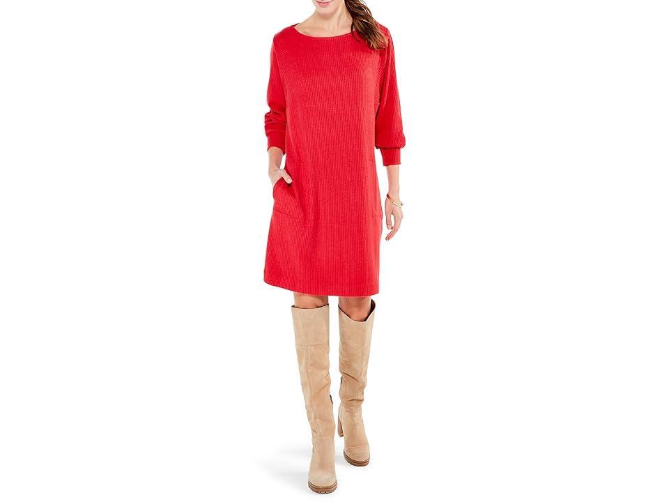 NIC+ZOE Petite Cozy Rib Dress (Pop Red) Women's Clothing Product Image