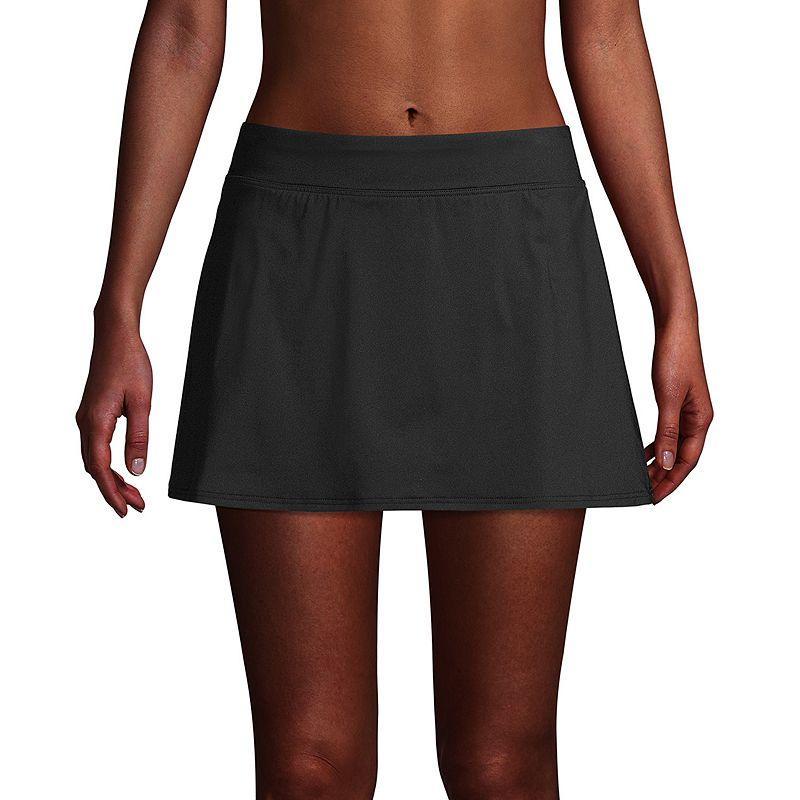 Petite Lands End Print UPF 50 Tummy Control Swim Skirt, Womens Black Product Image