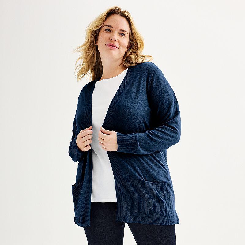 Plus Size Croft & Barrow Cardigan with Pockets, Womens Pink Product Image