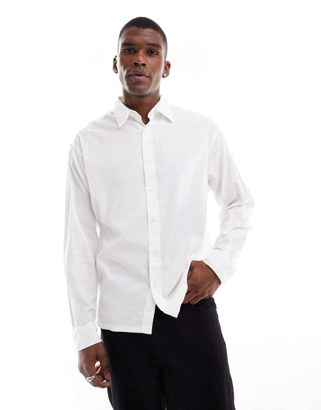 Jack & Jones boxy straight hem shirt in white  Product Image