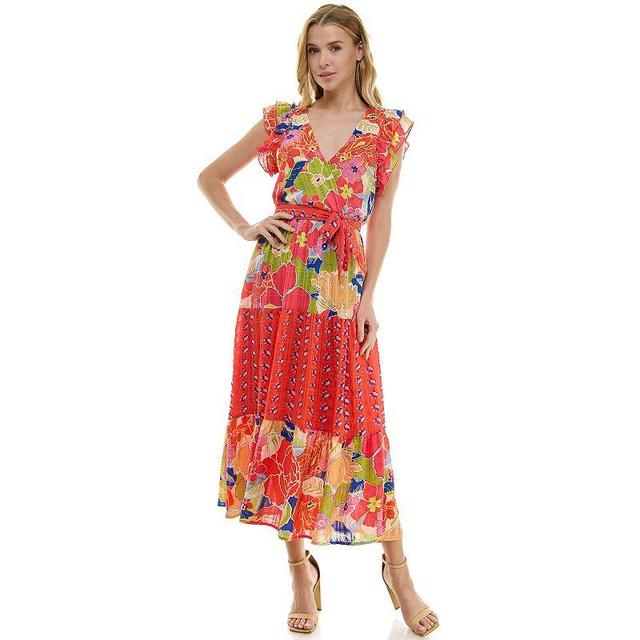 Womens Figueroa & Flower V-Neck Flutter Sleeve Belted Maxi Dress Pink Team Product Image