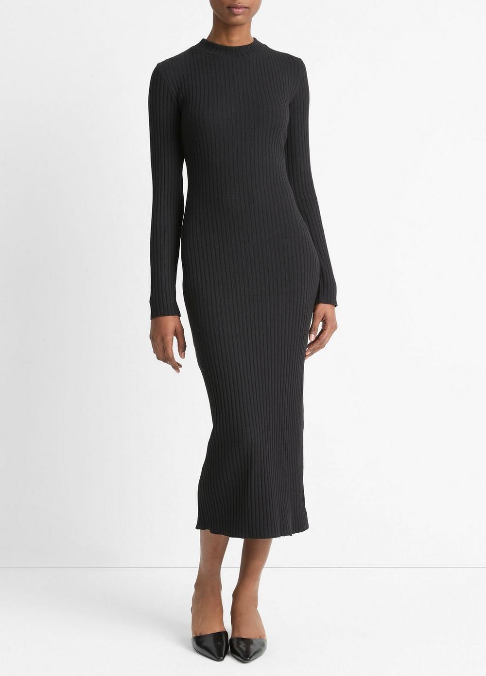 Ribbed Cotton-Blend High-Neck Dress Product Image