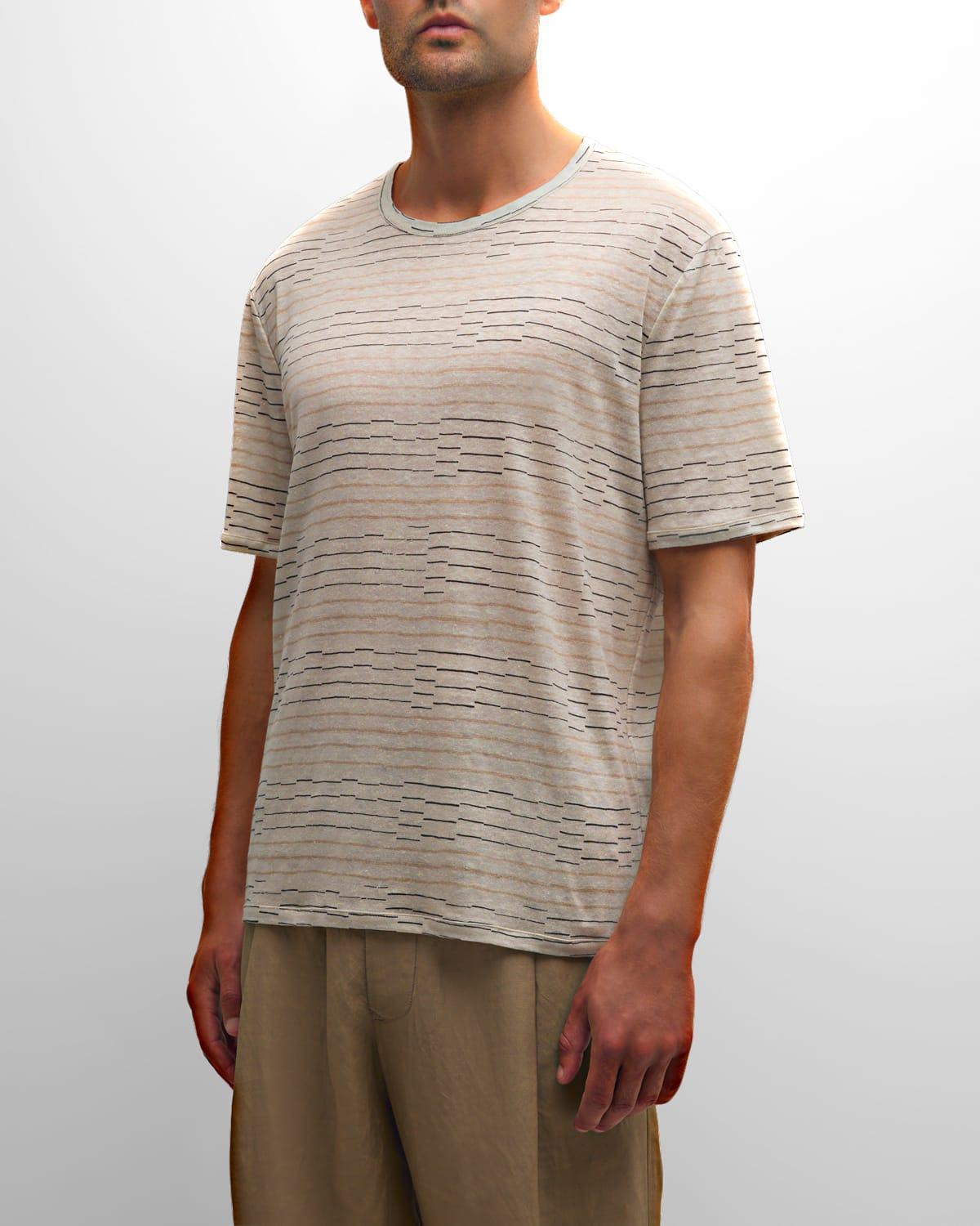 Mens Uneven Striped Linen T-Shirt Product Image