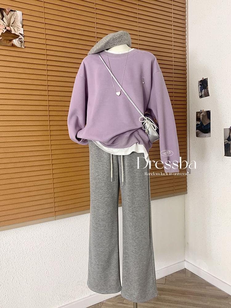 Round Neck Mock Two Piece Fleece-Lined Pullover Product Image