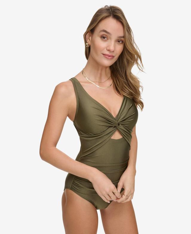 Dkny Womens Shirred Keyhole Detail One-Piece Swimsuit Product Image