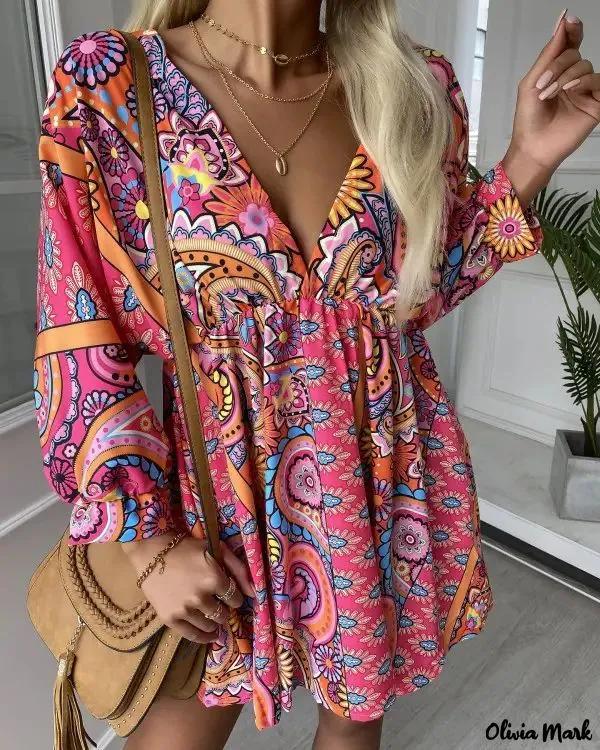 Olivia Mark – Casual Half Sleeve All Over Print Dress product image