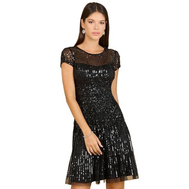 Lara Womens Cap Sleeve Sequin Short Dress Black Product Image