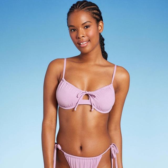 WomensShirred Underwire Lurex Bikini Top - Wild Fable Light Purple L: Adjustable Straps, Metallic Finish, Full Lining Product Image