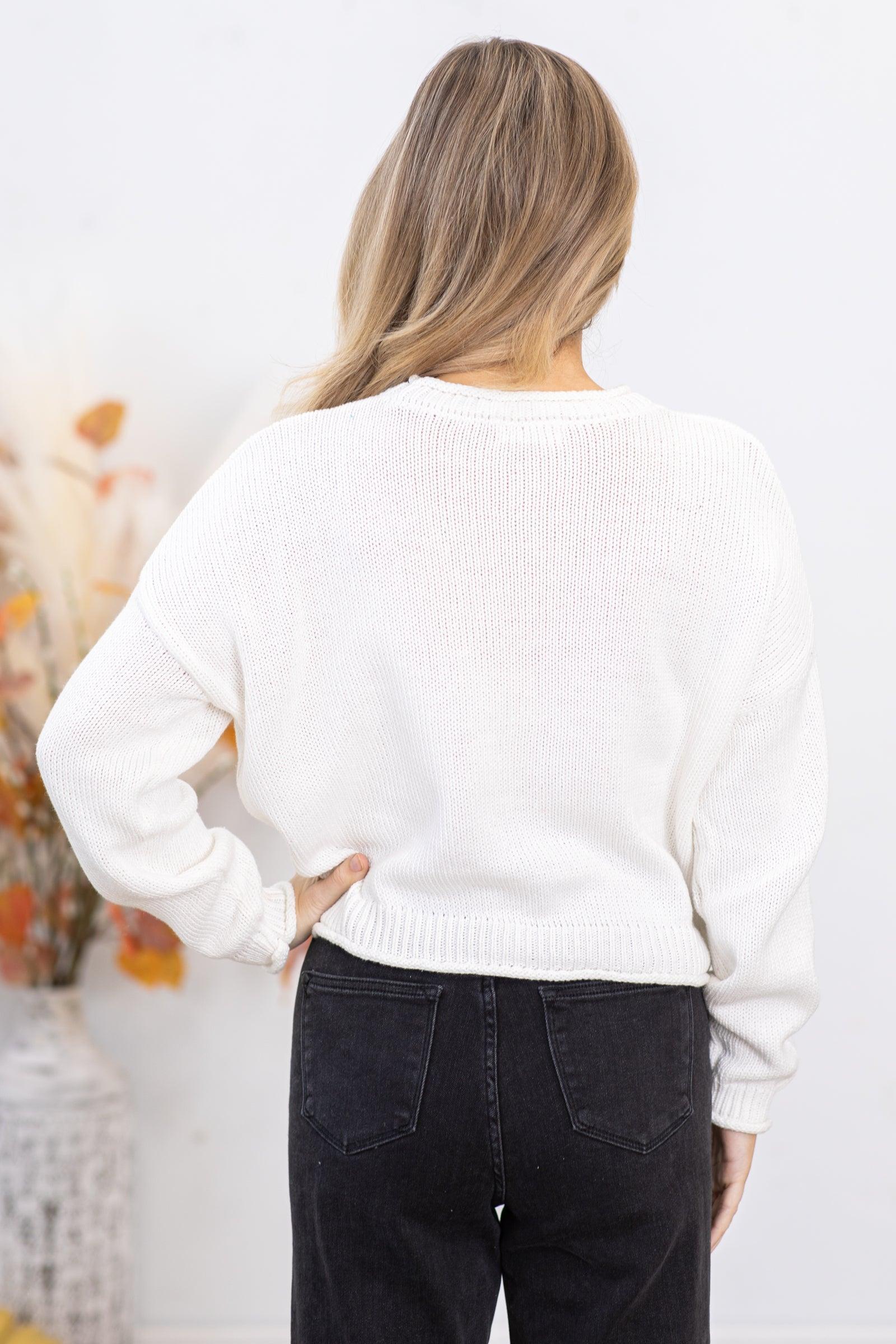 Ivory Cotton Round Neck Basic Sweater Product Image