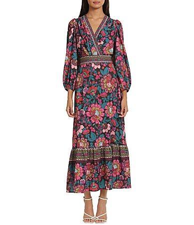 Donna Morgan Womens Floral Maxi Surplice Dress - Black Raspberry Product Image