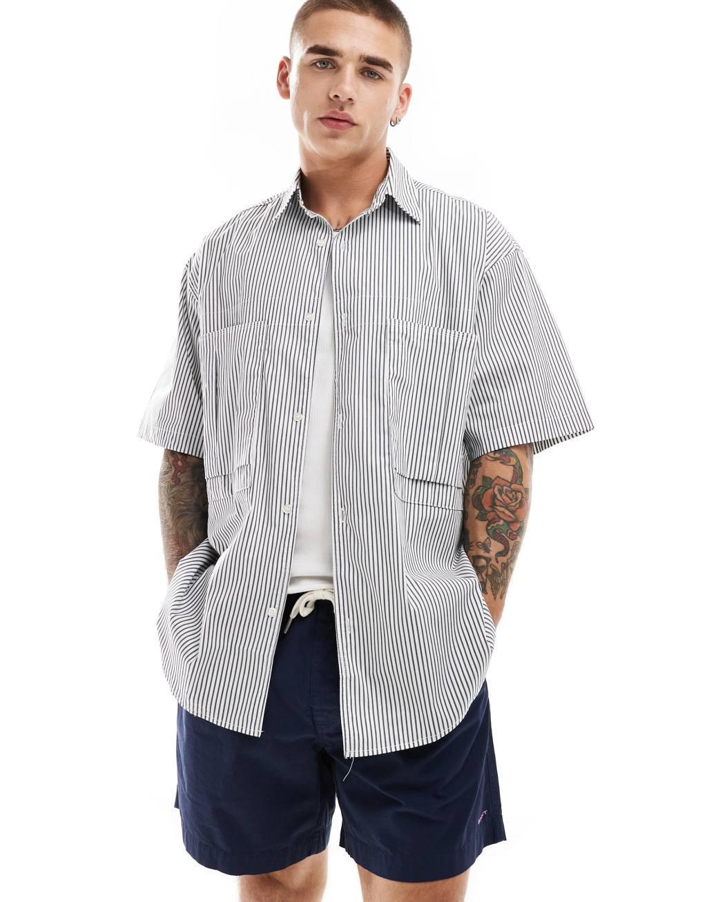 Sixth June oversized stripe shirt in blue Product Image