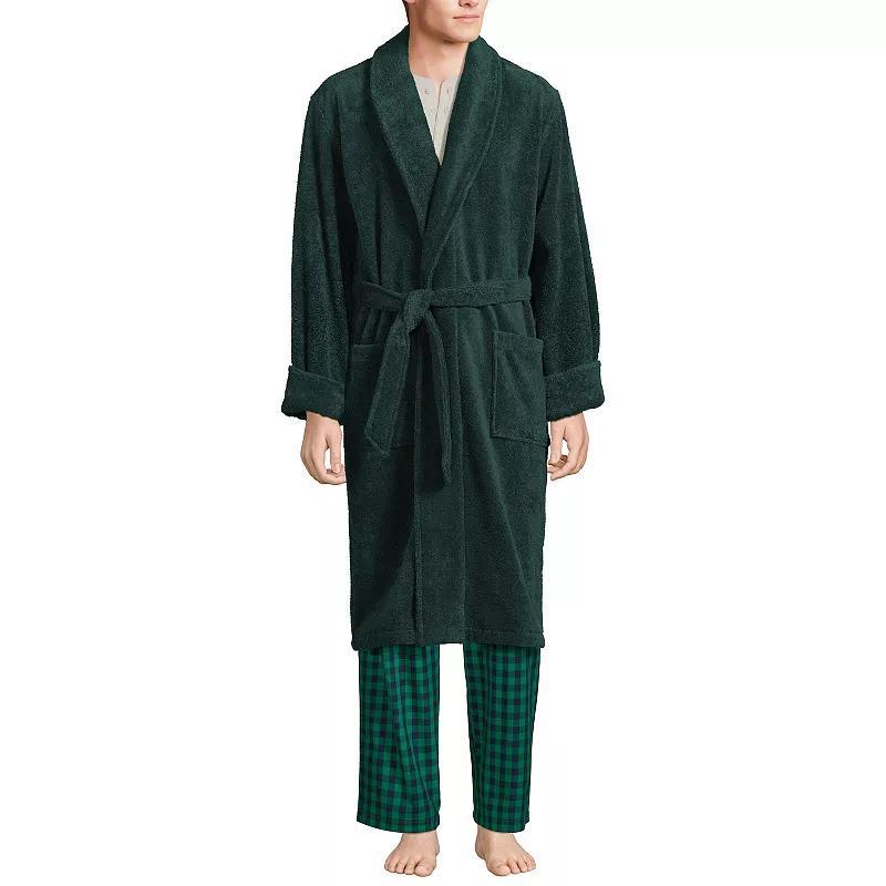 Mens Lands End Calf-Length Turkish Terry Robe Deep Green Product Image