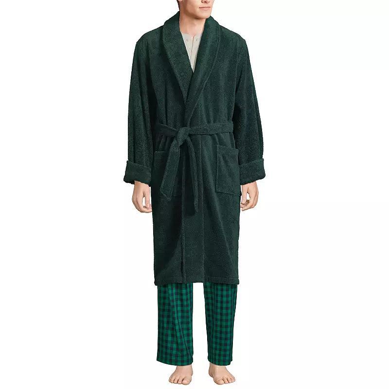 Big & Tall Lands End Calf-Length Turkish Terry Robe, Mens Deep Green Product Image