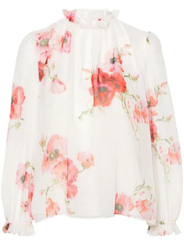 ZIMMERMANN Lightburst Ruffled Floral-print Cotton And Silk-blend Voile Blouse In Cream,red Floral Product Image