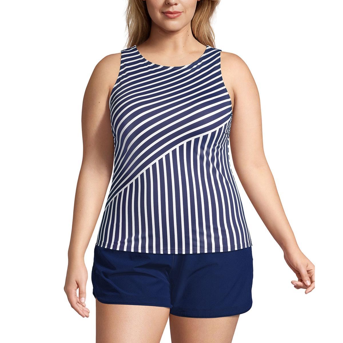 Plus Size Lands End UPF 50 Bust Minimizer Tankini Top, Womens Blue Product Image