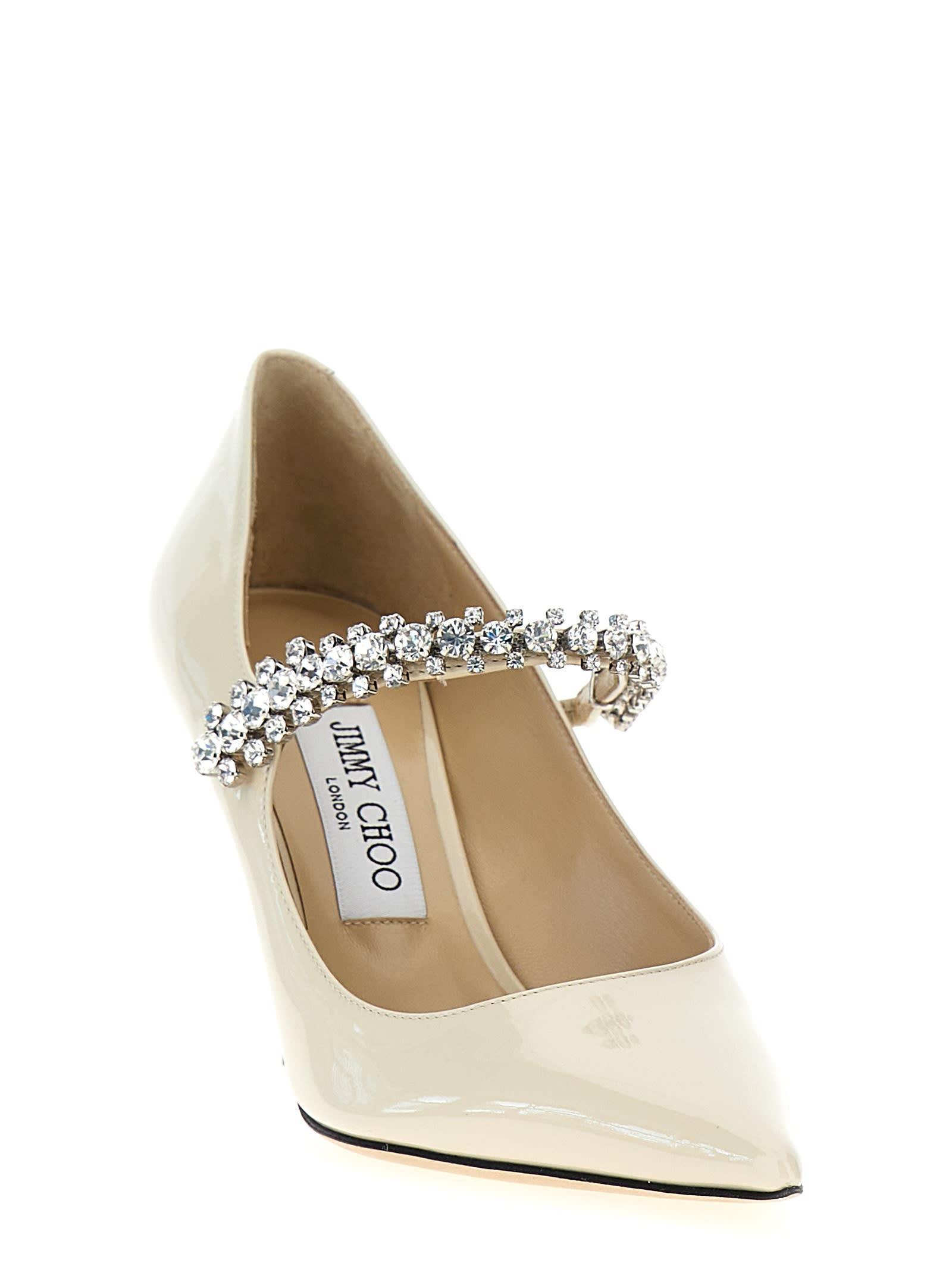 JIMMY CHOO Bing 85 Crystal-embellished Pumps In Patent Leather In White Product Image