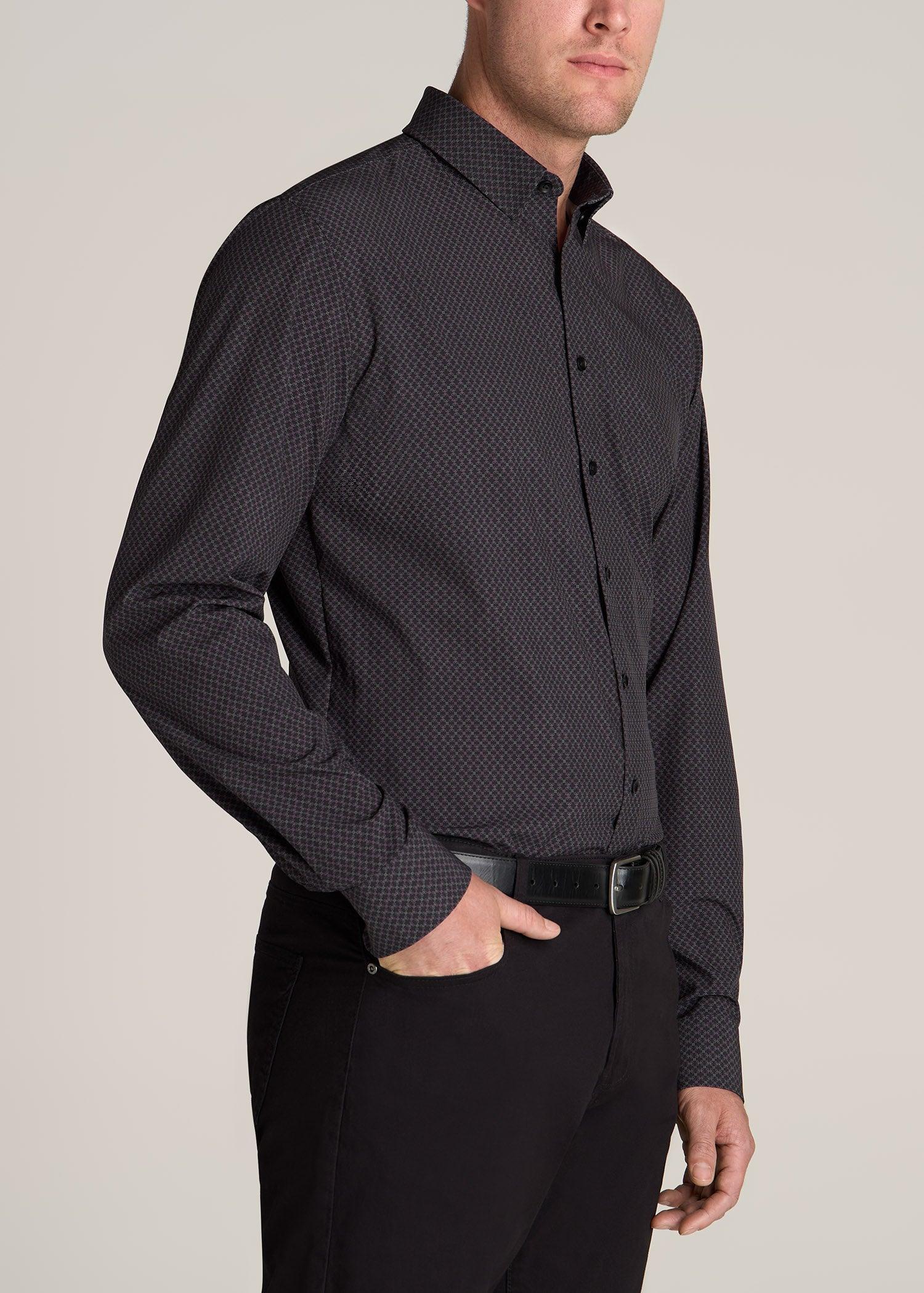 Traveler Stretch Dress Shirt for Tall Men in Black Multi Product Image